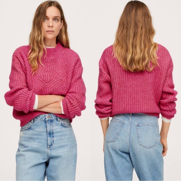 NWT Mango Contrasting‎ Knit Sweater Pink Large - Picture 3 of 14